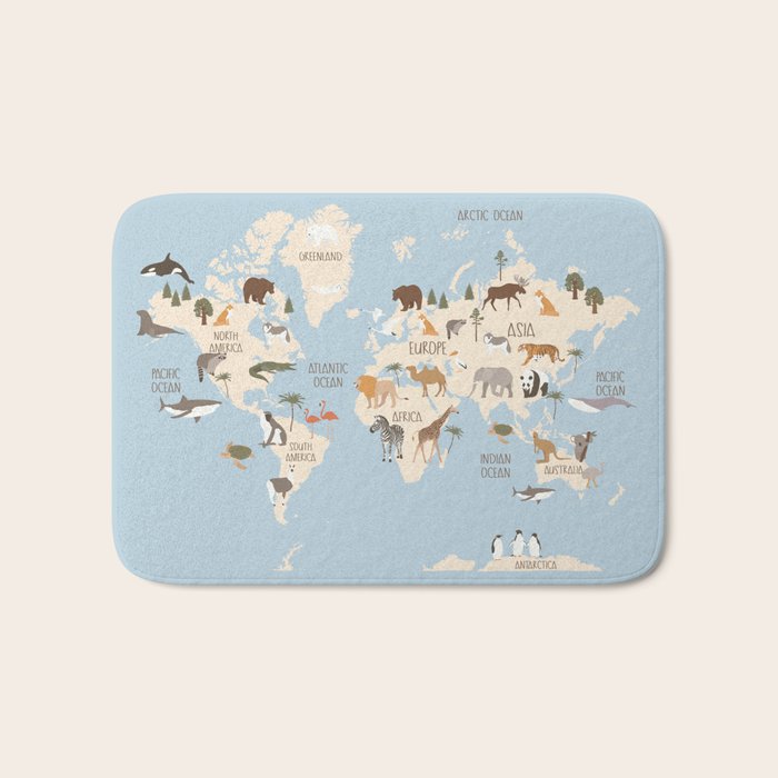 Illustrated Animal World Map Bath Mat Gallery Image 1