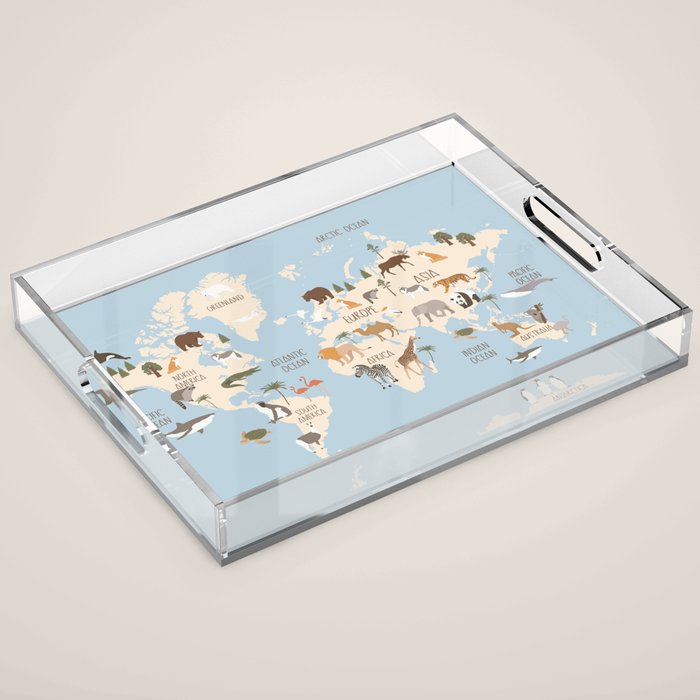 Illustrated Animal World Map Acrylic Tray Gallery Image 1