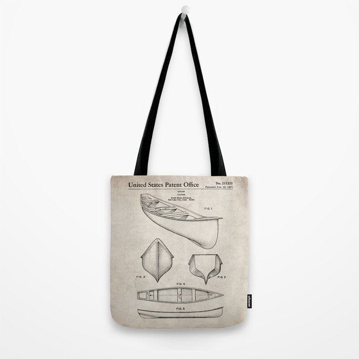 Canoe Patent - Kayak Art - Antique Tote Bag Gallery Image 2