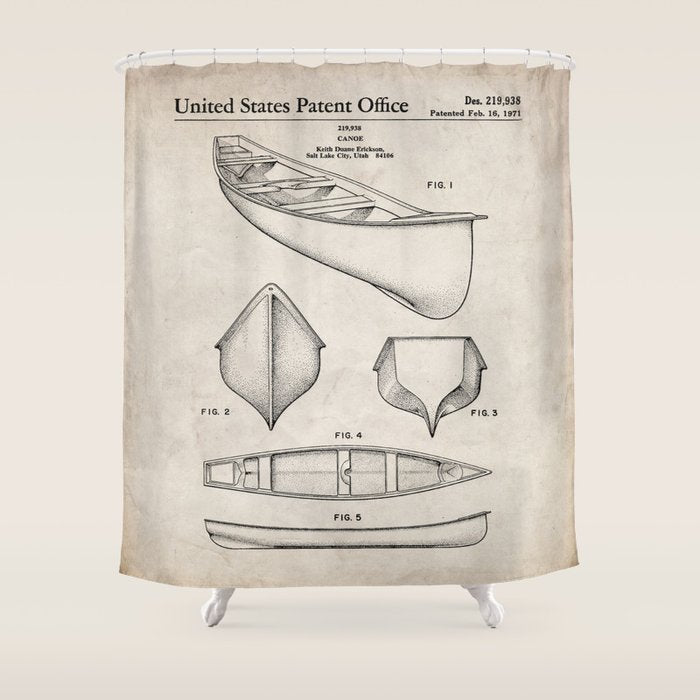 Canoe Patent - Kayak Art - Antique Shower Curtain Gallery Image 1