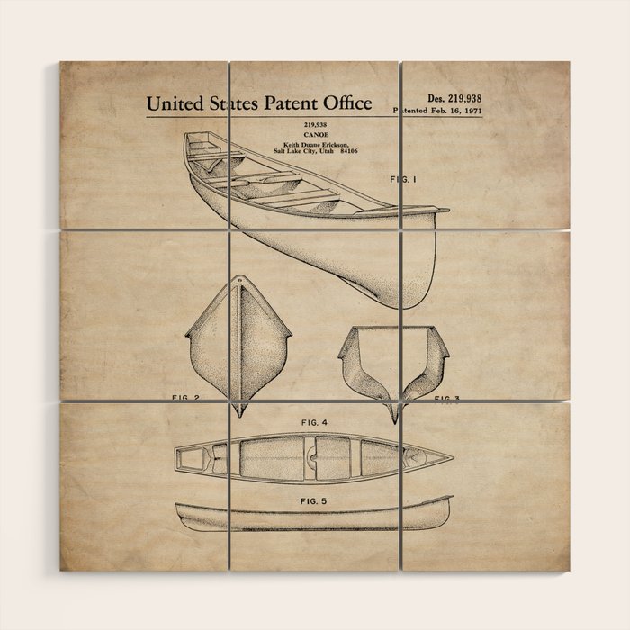 Canoe Patent - Kayak Art - Antique Wood Wall Art Gallery Image 1