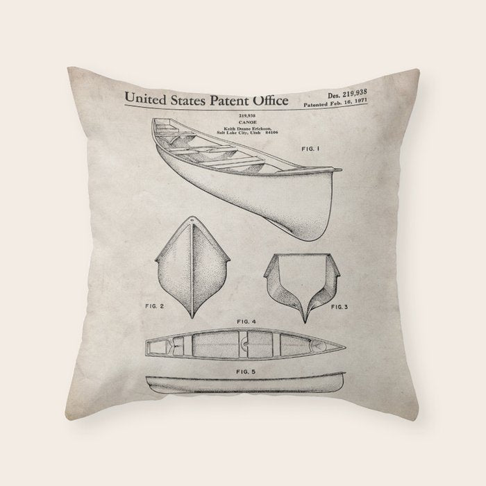 Canoe Patent - Kayak Art - Antique Throw Pillow Gallery Image 1