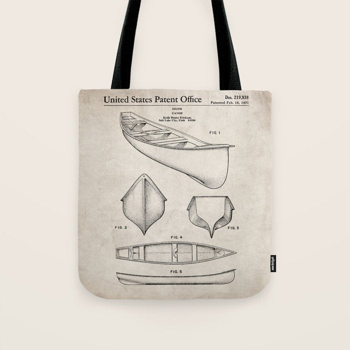 Canoe Patent - Kayak Art - Antique Tote Bag Gallery Image 1