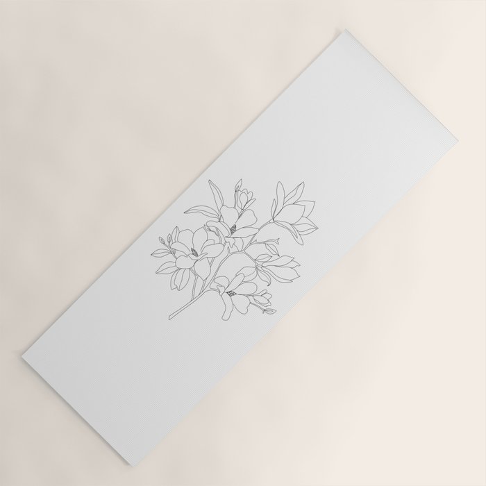 Minimal Line Art Magnolia Flowers Yoga Mat Gallery Image 1
