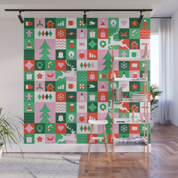 Modern christmas geometric mosaic art pattern Wall Mural Gallery Image 1