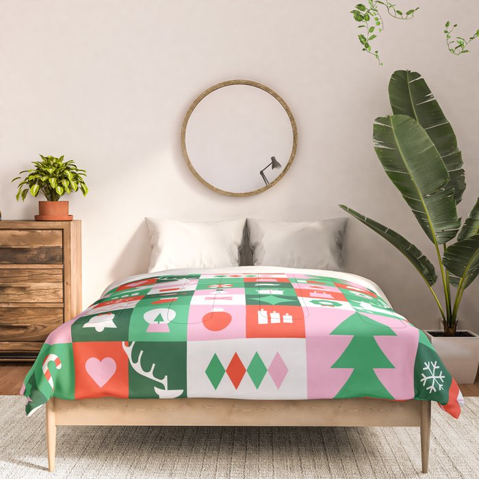 Modern christmas geometric mosaic art pattern Comforter Gallery Image 3