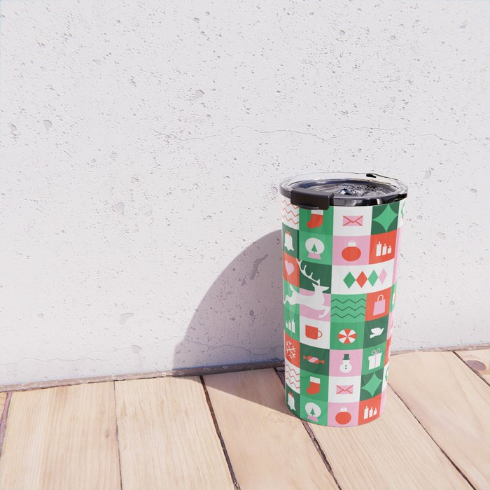 Modern christmas geometric mosaic art pattern Travel Mug Gallery Image 4