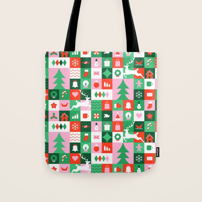 Modern christmas geometric mosaic art pattern Tote Bag Gallery Image 1