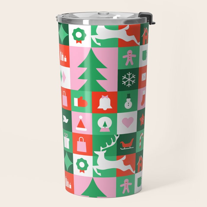 Modern christmas geometric mosaic art pattern Travel Mug Gallery Image 2