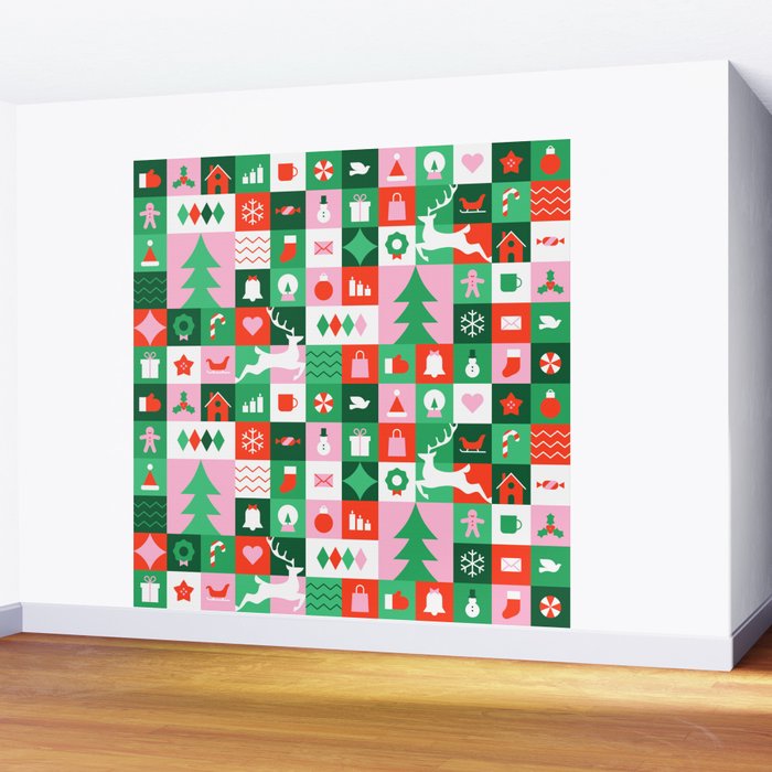 Modern christmas geometric mosaic art pattern Wall Mural Gallery Image 2