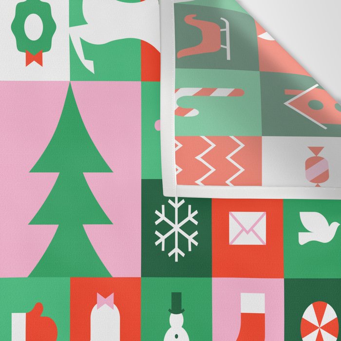 Modern christmas geometric mosaic art pattern Wall Tapestry Gallery Image 3