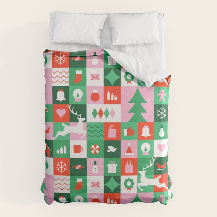 Modern christmas geometric mosaic art pattern Duvet Cover Gallery Image 6