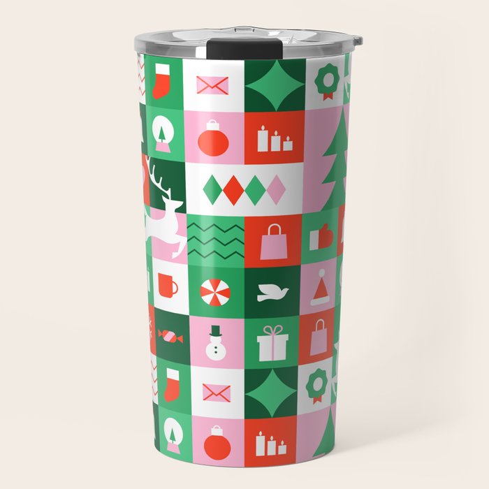Modern christmas geometric mosaic art pattern Travel Mug Gallery Image 1