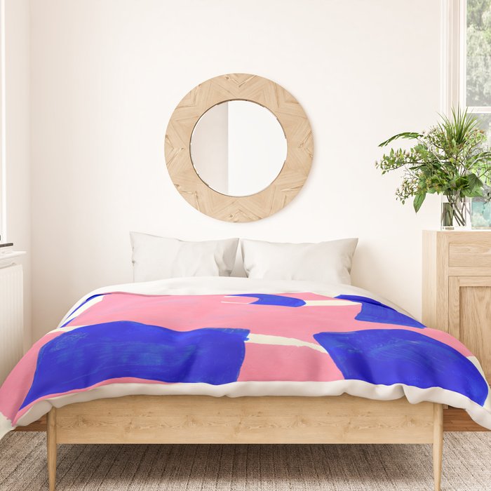 Blue Pink Fun Colorful Mid Century Modern Abstract Painting Shapes Pattern Duvet Cover Gallery Image 3