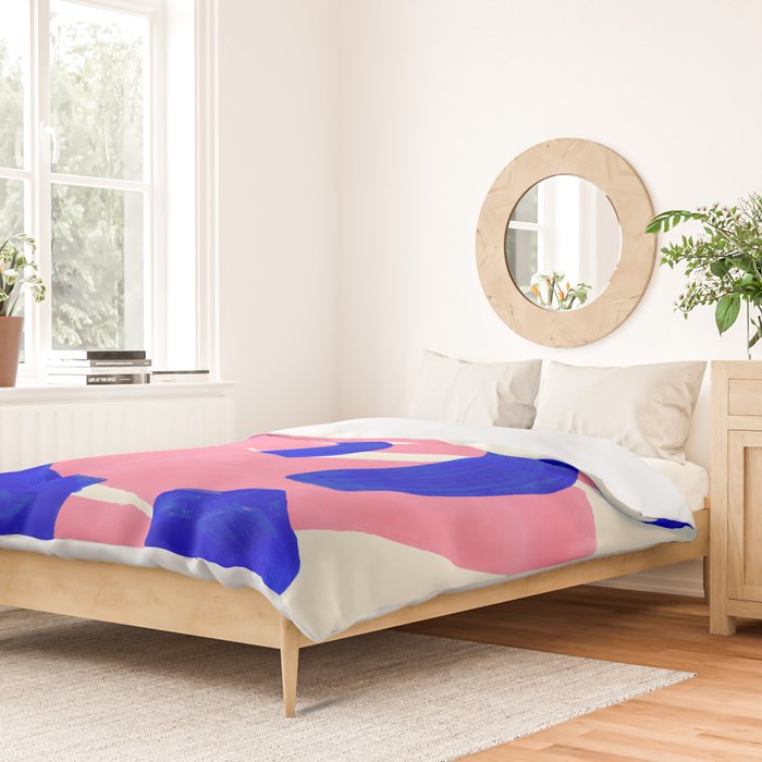 Blue Pink Fun Colorful Mid Century Modern Abstract Painting Shapes Pattern Duvet Cover Gallery Image 2