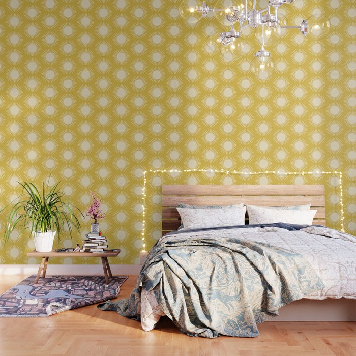 Boho Summer Sun Pattern IV Bright Yellow Wallpaper Gallery Image 3