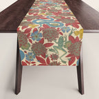 Large-Scale Dahlias, Frogs, Snakes, Praying Mantis in Red and Blue Table Runner Gallery Image 1