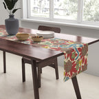 Large-Scale Dahlias, Frogs, Snakes, Praying Mantis in Red and Blue Table Runner Gallery Image 2