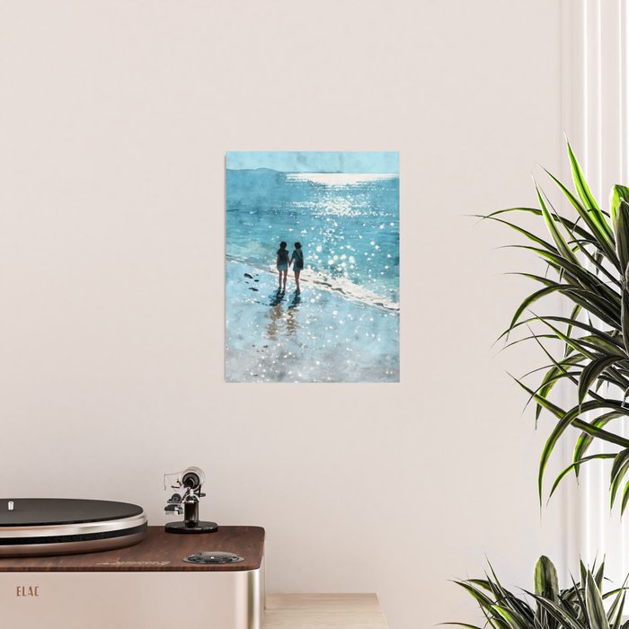 Friends on the Beach Sparkling Watercolor Poster Gallery Image 2