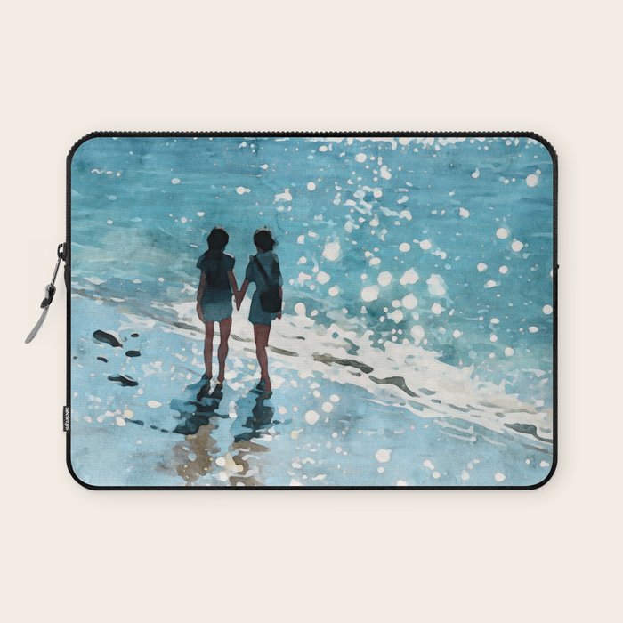 Friends on the Beach Sparkling Watercolor Laptop Sleeve Gallery Image 1