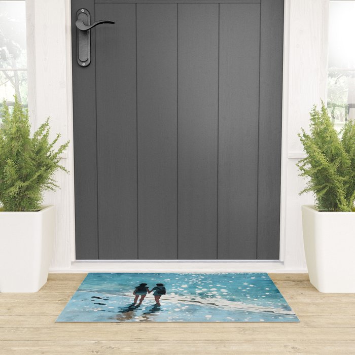 Friends on the Beach Sparkling Watercolor Welcome Mat Gallery Image 3