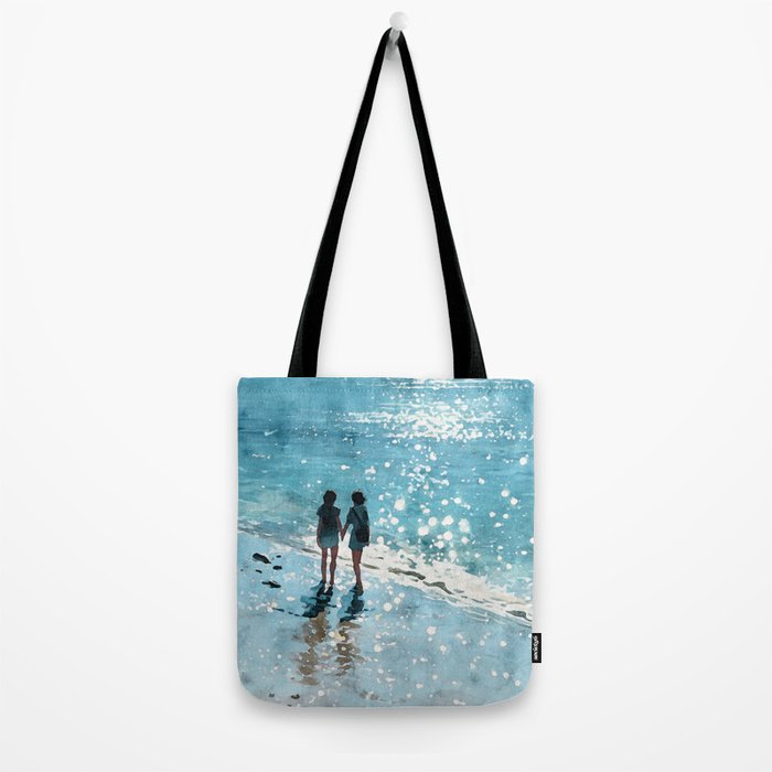 Friends on the Beach Sparkling Watercolor Tote Bag Gallery Image 2