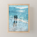 Friends on the Beach Sparkling Watercolor Mini Art Print Gallery Image 1