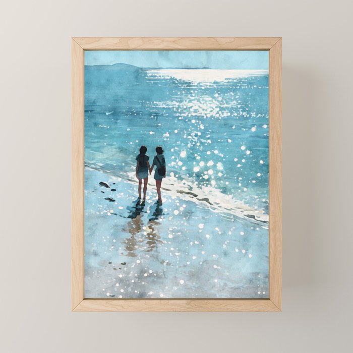 Friends on the Beach Sparkling Watercolor Mini Art Print Gallery Image 1