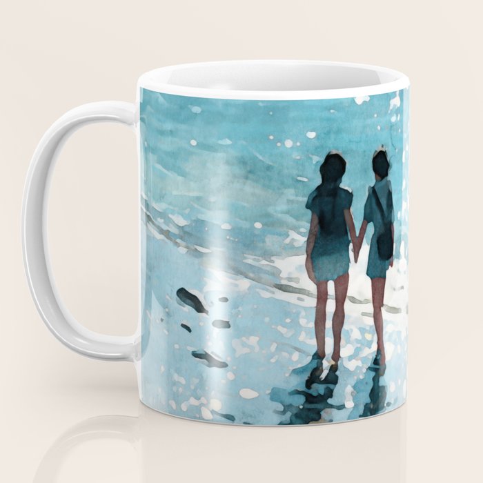 Friends on the Beach Sparkling Watercolor Coffee Mug Gallery Image 3