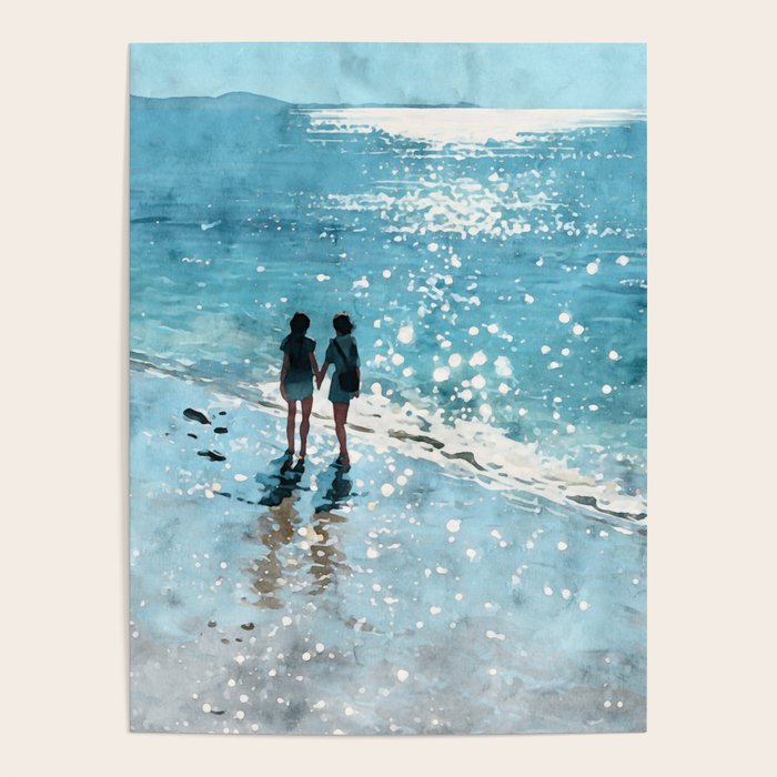 Friends on the Beach Sparkling Watercolor Poster Gallery Image 1