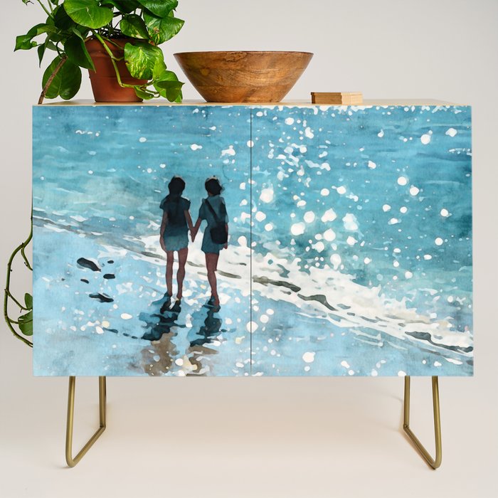 Friends on the Beach Sparkling Watercolor Credenza Gallery Image 1