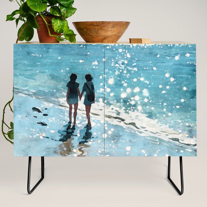Friends on the Beach Sparkling Watercolor Credenza Gallery Image 2