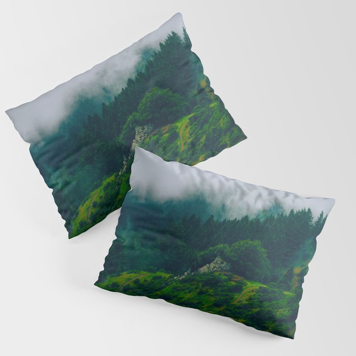 Moist Rainy Forest Pine Trees  Green Hills Pillow Sham Gallery Image 1