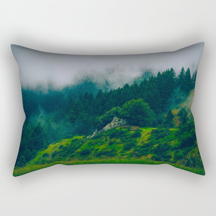 Moist Rainy Forest Pine Trees  Green Hills Rectangular Pillow Gallery Image 2