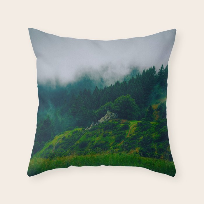 Moist Rainy Forest Pine Trees  Green Hills Throw Pillow Gallery Image 1