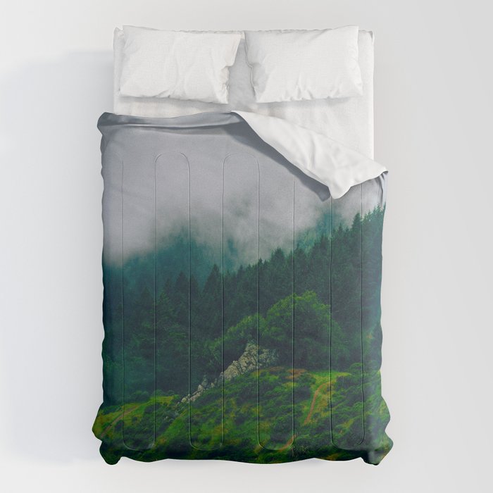Moist Rainy Forest Pine Trees  Green Hills Comforter Gallery Image 1