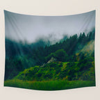 Moist Rainy Forest Pine Trees  Green Hills Wall Tapestry Gallery Image 4