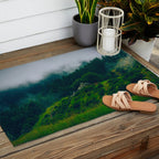 Moist Rainy Forest Pine Trees  Green Hills Outdoor Rug Gallery Image 2