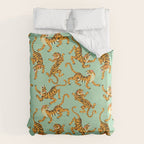 Mint Green Roaring Tiger Pattern Duvet Cover Gallery Image 6