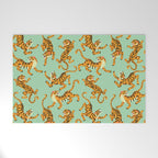 Mint Green Roaring Tiger Pattern Welcome Mat Gallery Image 1
