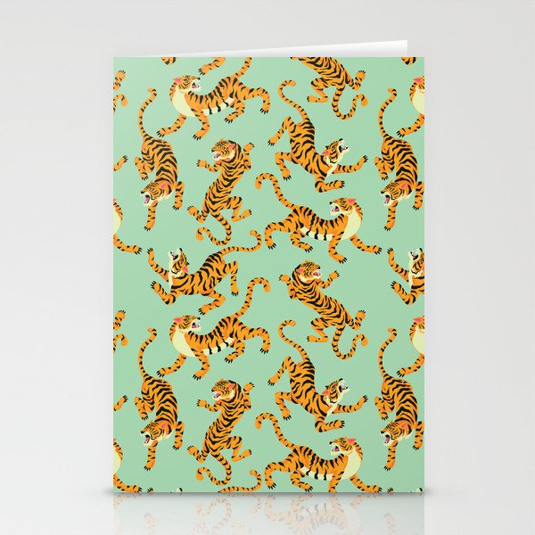 Mint Green Roaring Tiger Pattern Stationery Card Gallery Image 2
