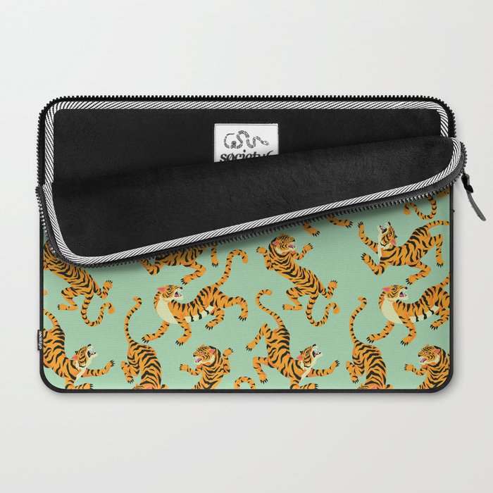 Mint Green Roaring Tiger Pattern Laptop Sleeve Gallery Image 2