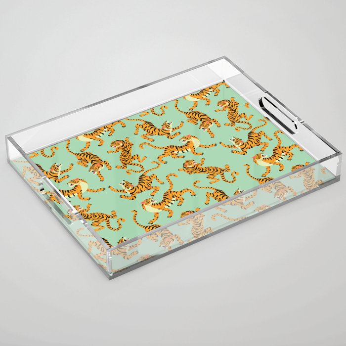 Mint Green Roaring Tiger Pattern Acrylic Tray Gallery Image 1