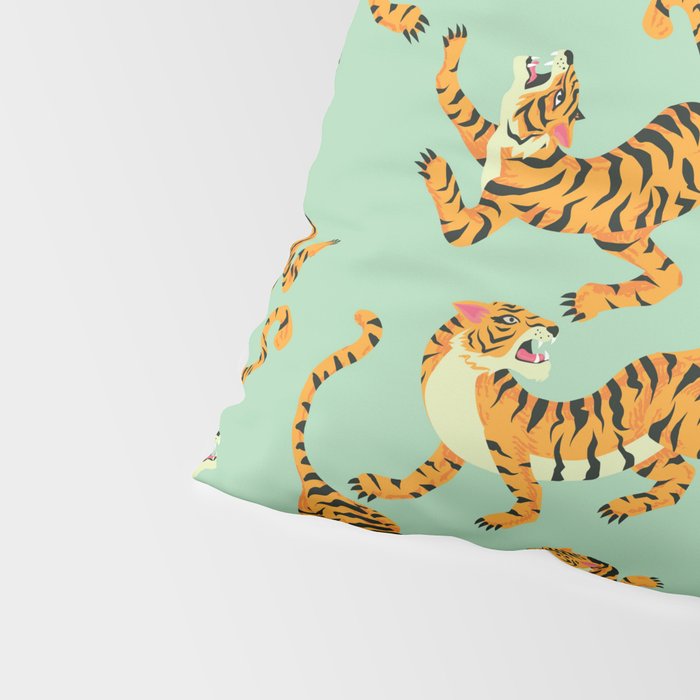 Mint Green Roaring Tiger Pattern Pillow Sham Gallery Image 4