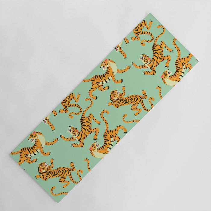 Mint Green Roaring Tiger Pattern Yoga Mat Gallery Image 1