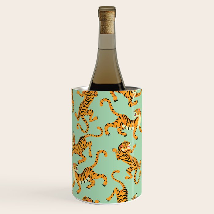 Mint Green Roaring Tiger Pattern Wine Chiller Gallery Image 1