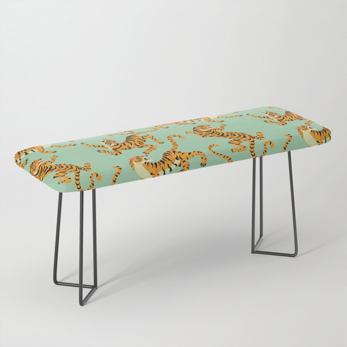 Mint Green Roaring Tiger Pattern Bench Gallery Image 1