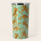 Mint Green Roaring Tiger Pattern Travel Mug Gallery Image 1