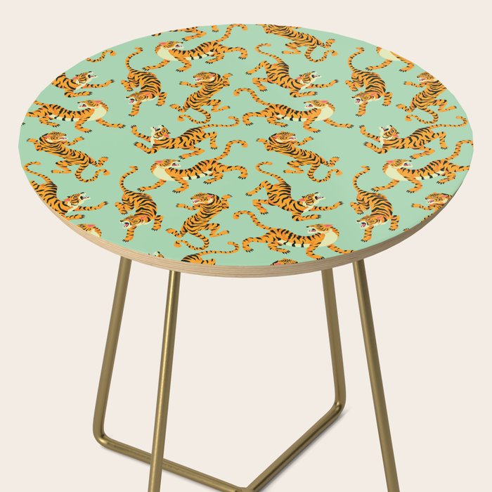 Mint Green Roaring Tiger Pattern Side Table Gallery Image 2