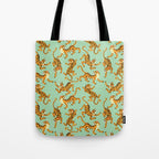 Mint Green Roaring Tiger Pattern Tote Bag Gallery Image 1